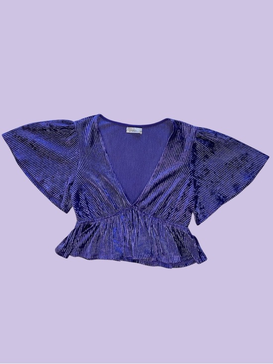 Urban Outfitters Tops - Urban Outfitters Royal Blue Velvet VNeck Crop Top